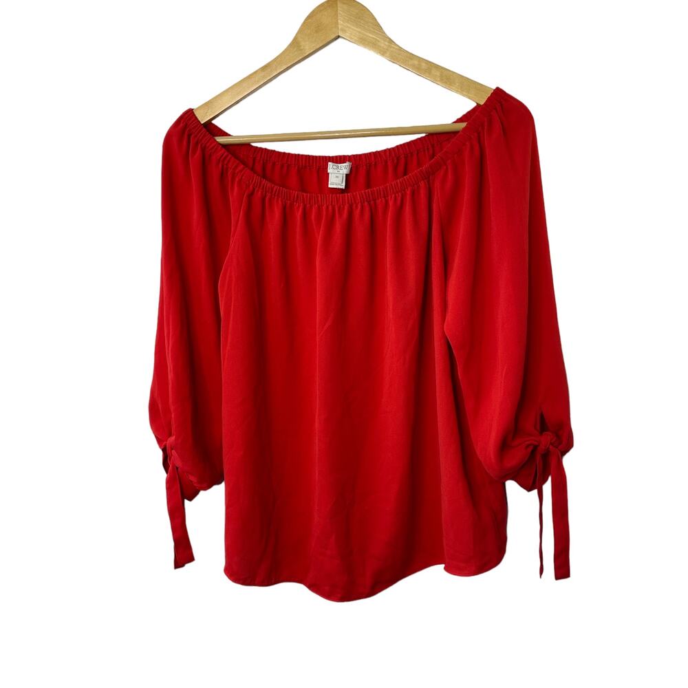 J. Crew Red Off Shoulder Tie Sleeve Top Women's Size XS